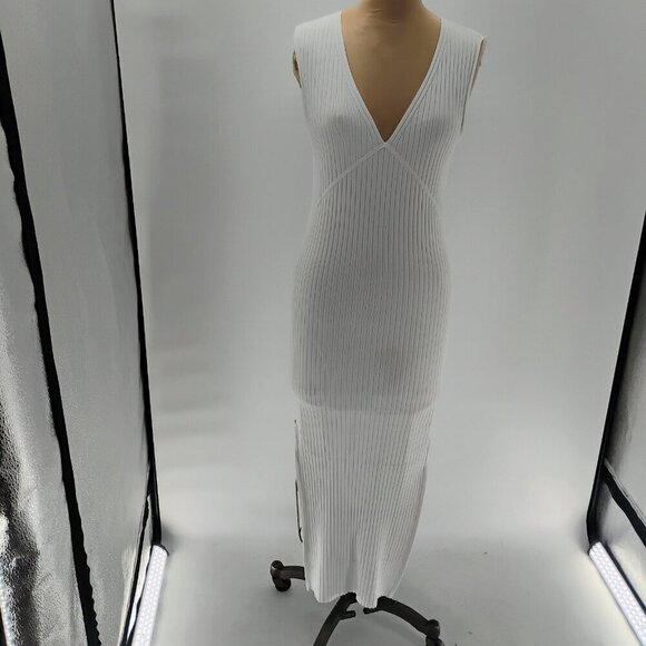 Weekend Stories Women's White Ribbed V-Neck Midi Dress Size XSmall - Picture 5 of 14